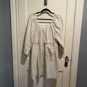 Emerson Fry off-white pinstripe linen dress